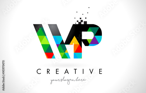 WP W P Letter Logo with Colorful Triangles Texture Design Vector.