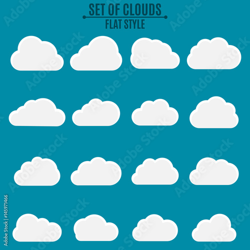 Set. A collection of light clouds of white on a dark background. Vector illustration in a flat style