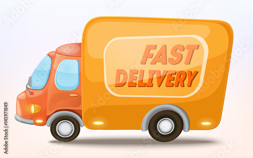 Cartoon delivery truck icon. Delivery service concept. Isolated on white. Vector Illustration.