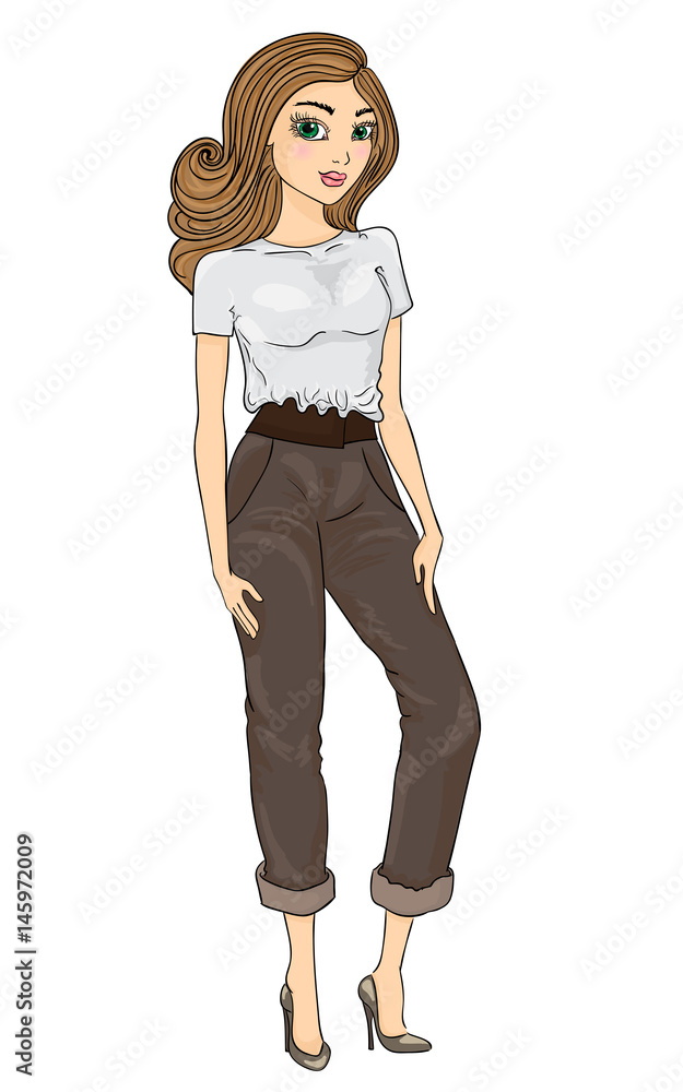 Sketch fashion girl. Casual style. Vector illustration. Sketch fashion girl. Casual style. Vector illustration.