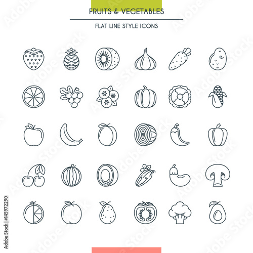 Fruits and vegetables thin icons