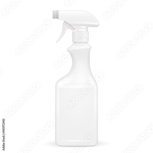 White Blank Spray Pistol Cleaner Plastic Bottle. Illustration Isolated On White Background. Mock Up Template Ready For Your Design. Vector EPS10
