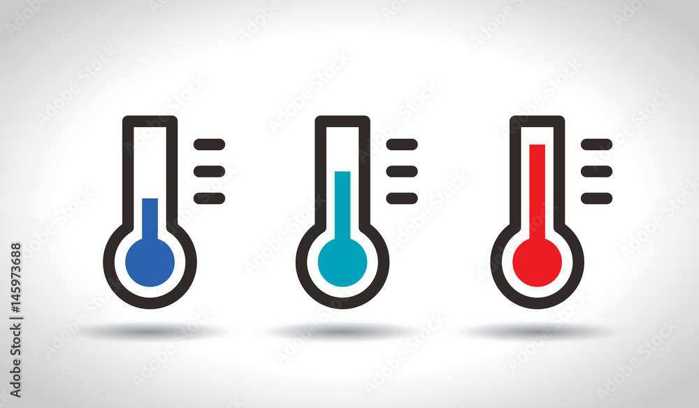 Set of Thermometer icon, Flat design style, vector illustration. Set of Thermometer icon, Flat design style, vector illustration.