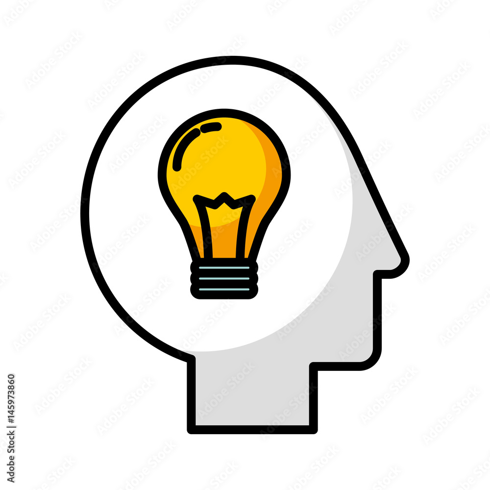 human head profile with bulb vector illustration design human head profile with bulb vector illustration design