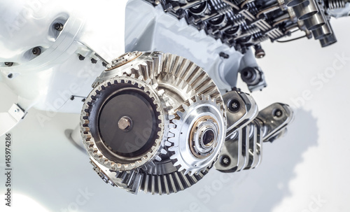 close-up of car engine parts.