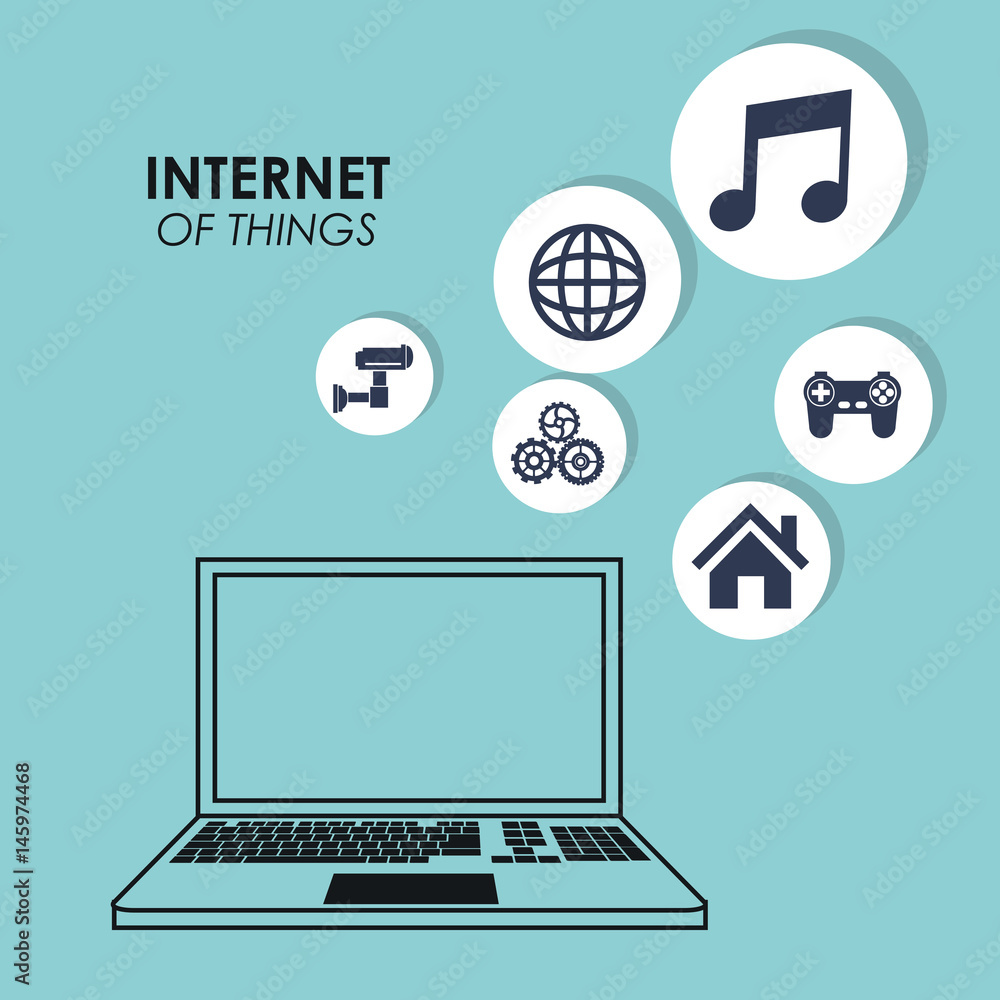 internet things laptop game music work connection world vector illustration internet things laptop game music work connection world vector illustration