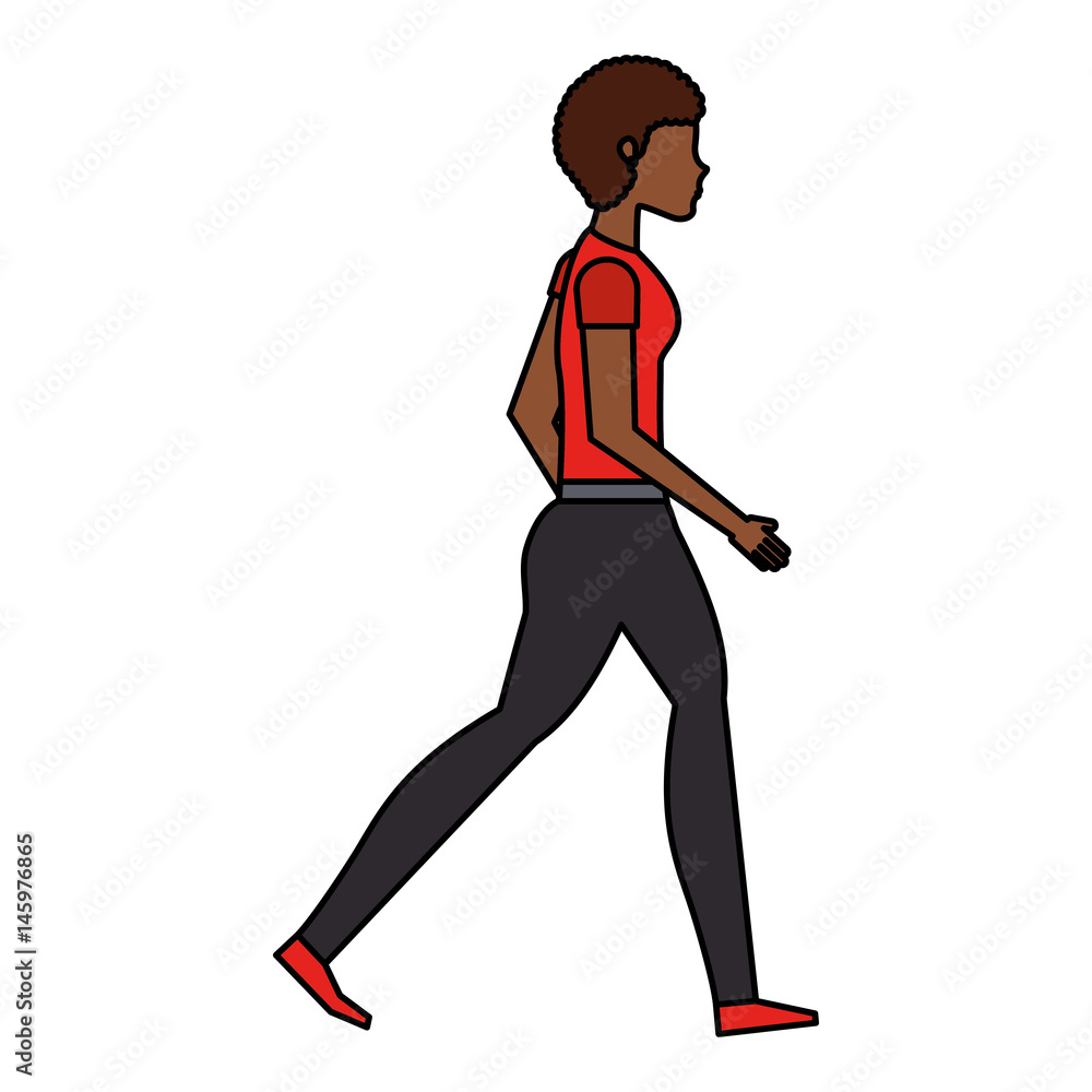 young woman walking character vector illustration design