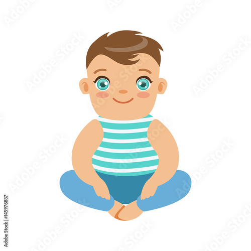 Happy smiling baby sitting on the floor. Colorful cartoon character vector Illustration