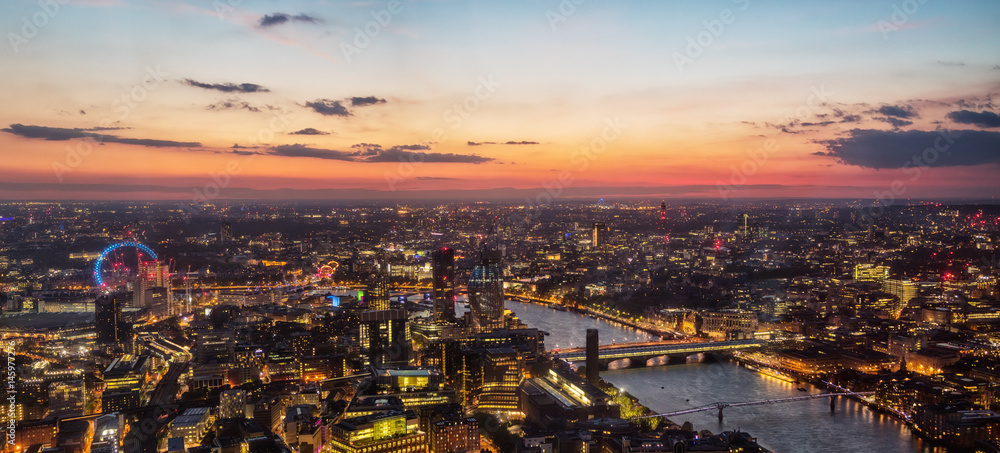Beautiful sunset over old town of city London, England