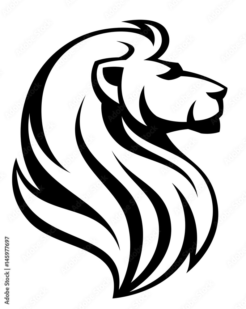Fototapeta premium Black lion head in profile on a white background