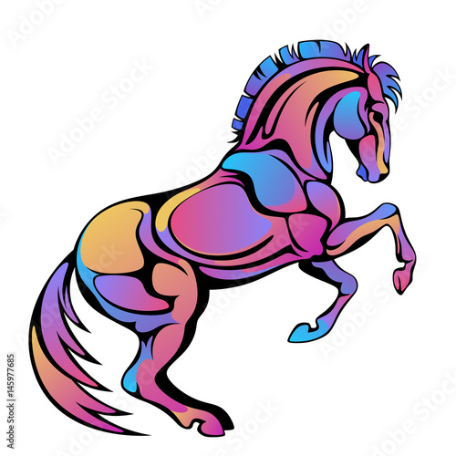 Prancing rainbow horse on a white background