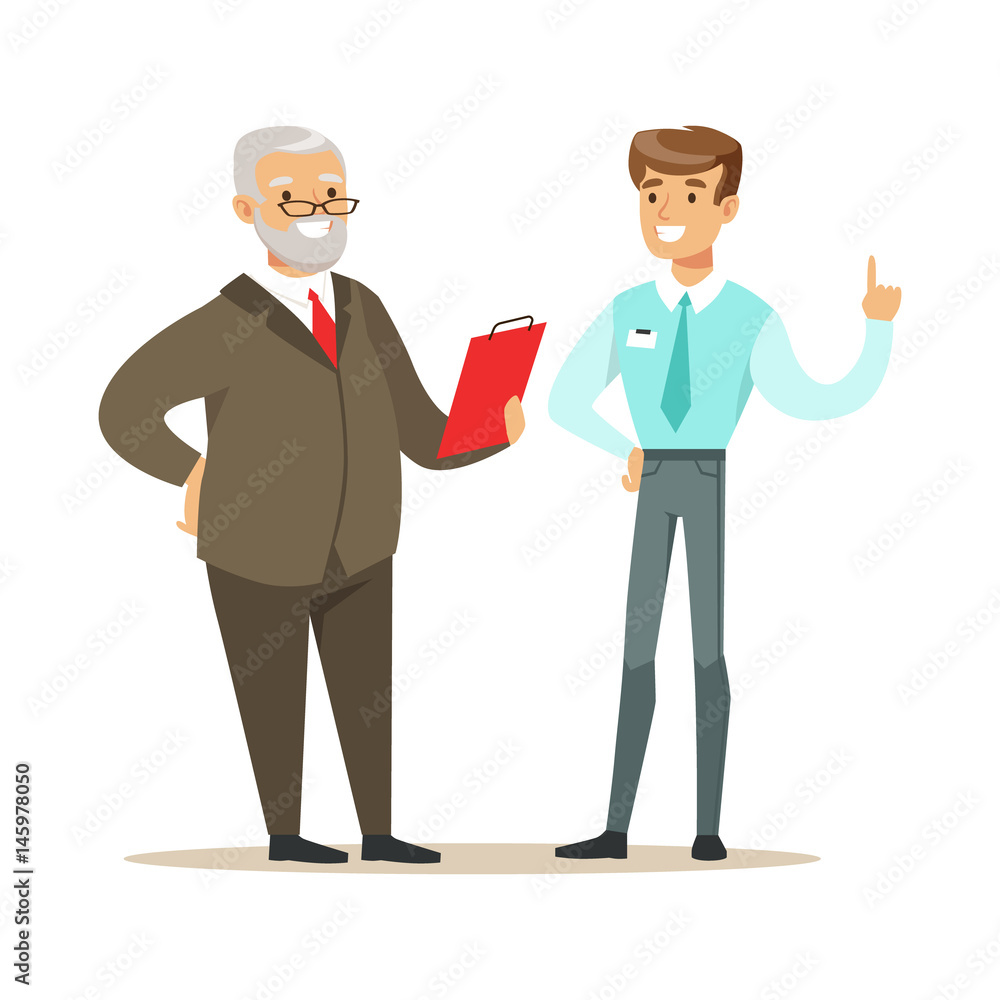 Smiling candidate during a job interview. Colorful cartoon character vector Illustration