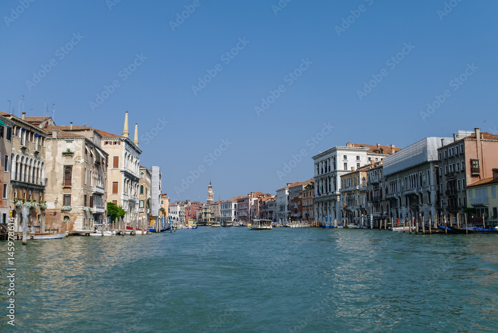 Gondolas and beautiful classical buildings on the Grand Canal, Venice, Italy