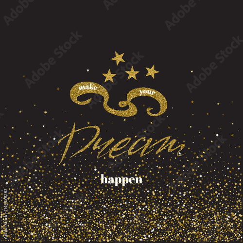 Dream - hand painted modern brush pen calligraphy, gold glitter