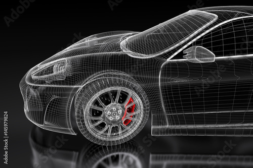 3D sport car on a black