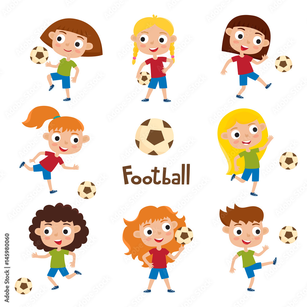 Vector illustration of girls in shirt and short playing football