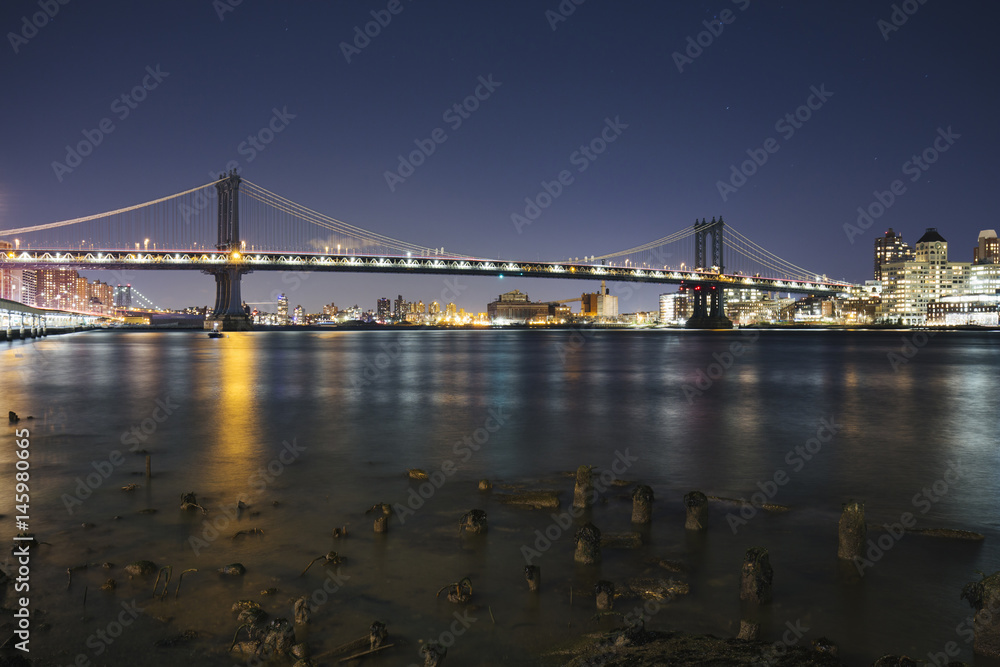 Manhattan bridge at night.