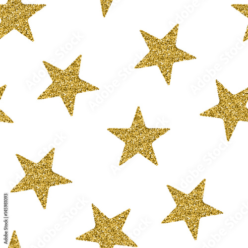 Seamless pattern with gold glitter textured stars