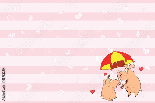 
Valentines card  with Cute Pigs illustration