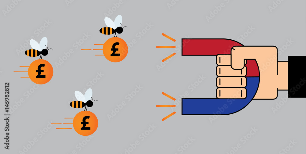 Fototapeta premium Businessman hand use magnet to attract money - pound.