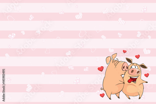 Valentines card  with Cute Pigs illustration