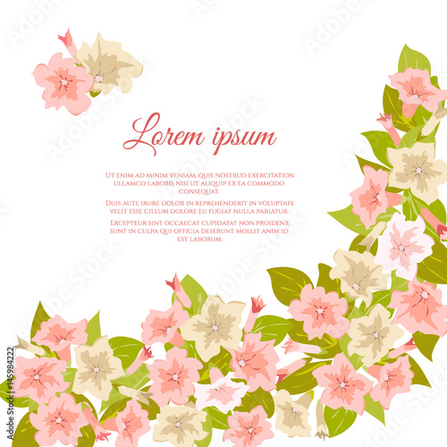 Pink pastel vintage flowers around white background for wedding invitation, marriage card, congratulation banner, advertise.