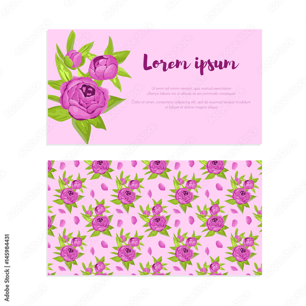 Purple vintage flowers in frame with sign and pattern for wedding invitation, marriage, florist business card, congratulation banner, advertise