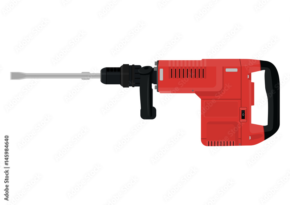 Electric demolition hammer or heavy drill. Side view. Flat vector. Electric demolition hammer or heavy drill. Side view. Flat vector.