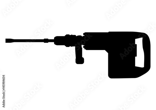 Electric demolition hammer or heavy drill. Side view. Flat vector.