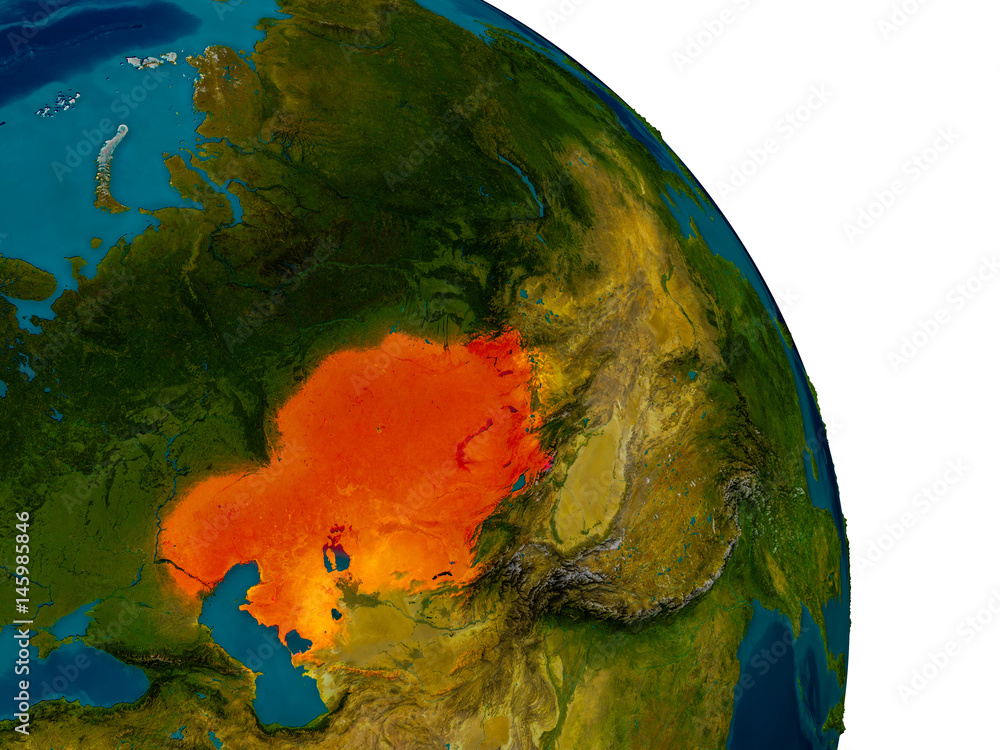Kazakhstan on model of planet Earth