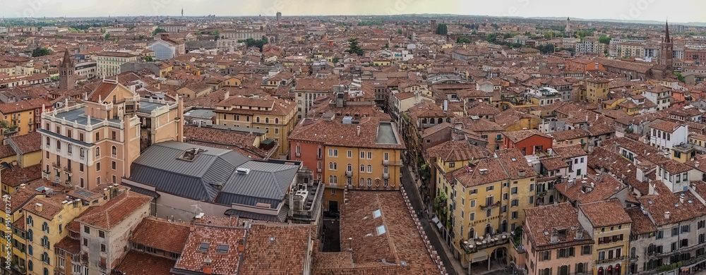 beautifull aerial view of city Verona with red roofs, Italy
