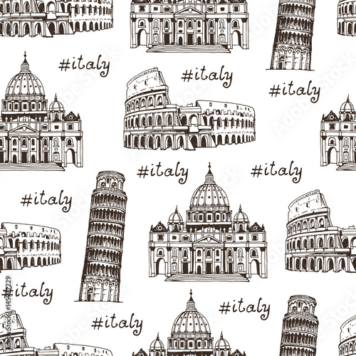 Travel Italy Hand Drawn Background Seamless Vector Pattern With Famous Places Of Italy Rome Stock Vector Adobe Stock