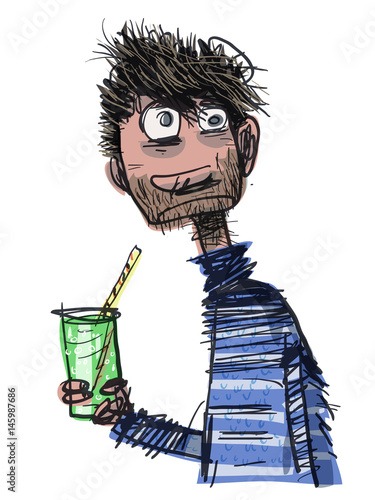 Unshaven alcoholic man. Vector illustration