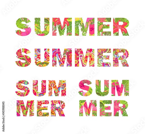 T-shirt prints collection with colorful floral summer lettering