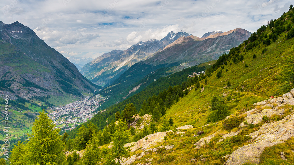 View of the Swiss resort Zermatt, Swiss Alps, Switzerland