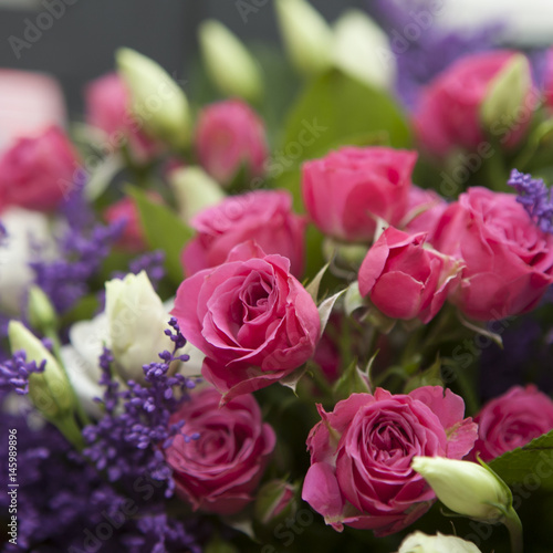 Spring bouquet of red rose  lisianthus a for a special wedding ceremony