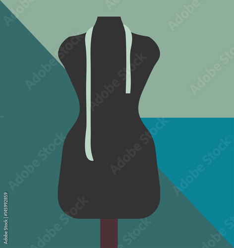 Tailor shop or dressmaker minimalist poster with tailor's dummy also known as dressmaker's form, display bust, dress form, lay figure, manikin or mannequin. Great for modiste, atelier or boutique.