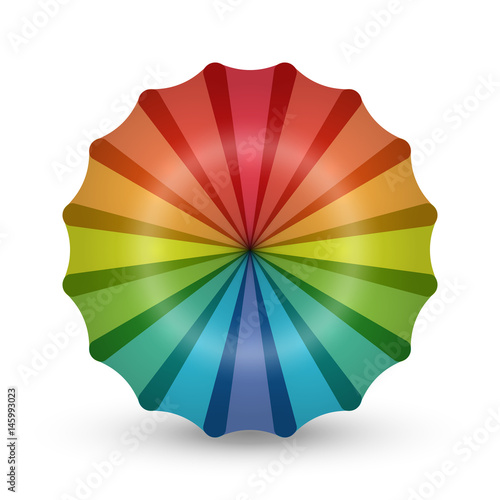 Rainbow flower logo. 3D icon and design element with copy space text. Bright and colorful company branding concept.