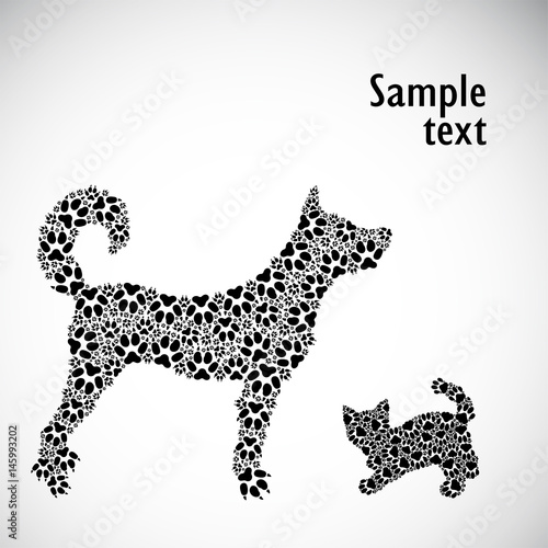 Silhouettes of kitten and dog from tracks