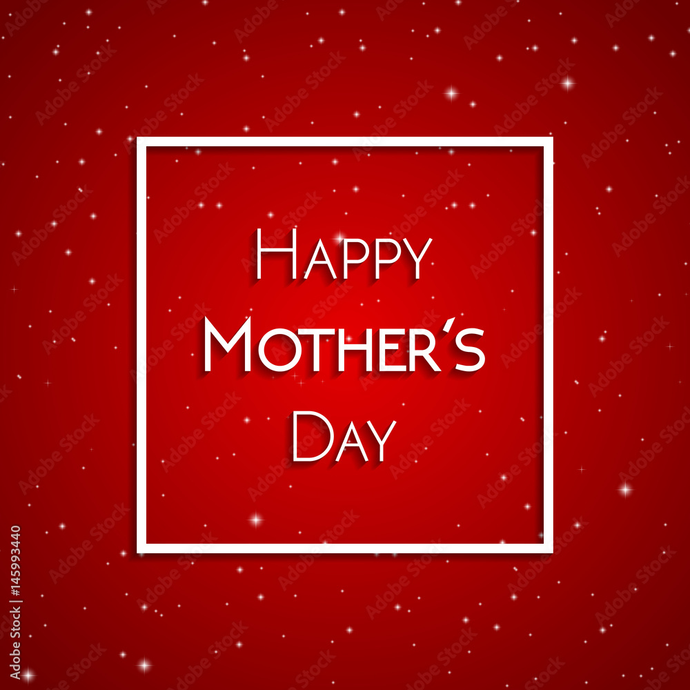 Happy Mother's Day greeting card, white on the background of red starry sky