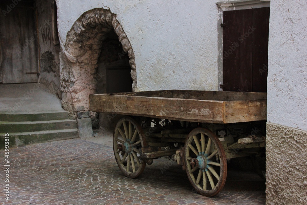 Old wooden cart in Rango, Trentino, Italy