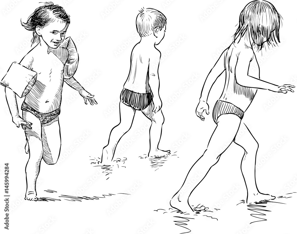 Fototapeta premium sketches of the children on the beach