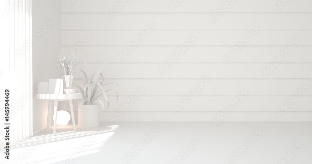 Fototapeta premium White empty room. Scandinavian interior design. 3D illustration