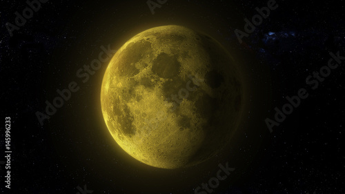 The Moon, natural satellite of the planet Earth with stars on the background