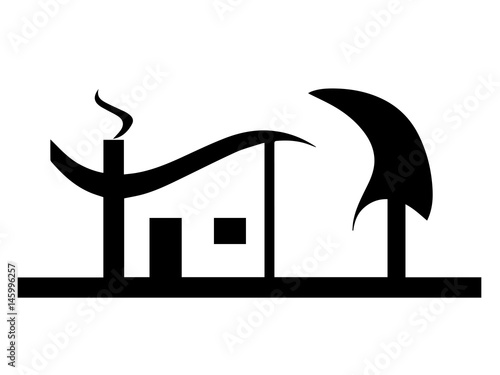 black house silhouette vector with tree garden 