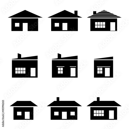 nine houses set vector - architecture design structure - black silhouette illustration