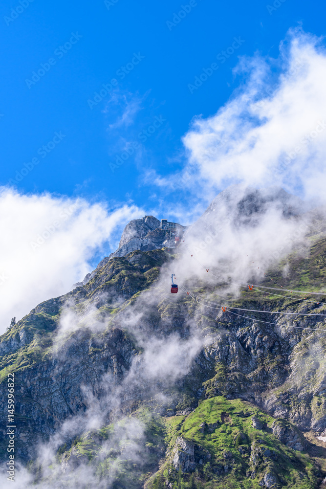 Cable car at the top of Pilatus mountain from Luzern. Switzerland.