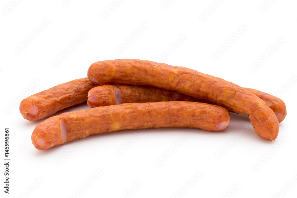 Stack of smoked sausages isolated on a white background. Stack of smoked sausages isolated on a white background.