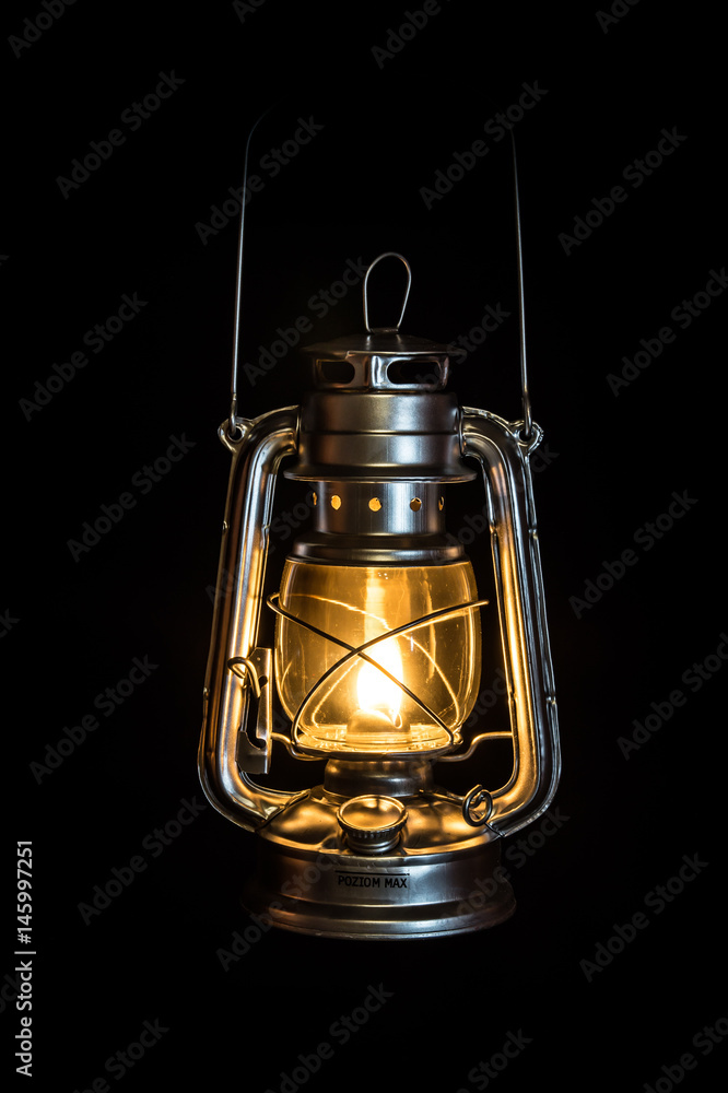Oil lamp shining in the dark