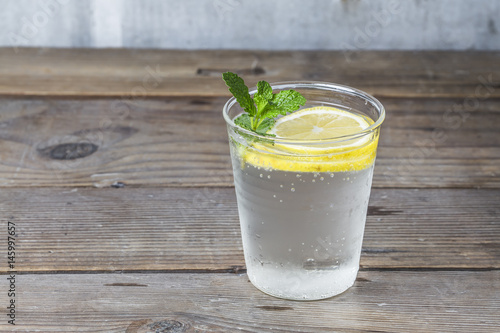 Homemade lemonade with fresh lemon and mint